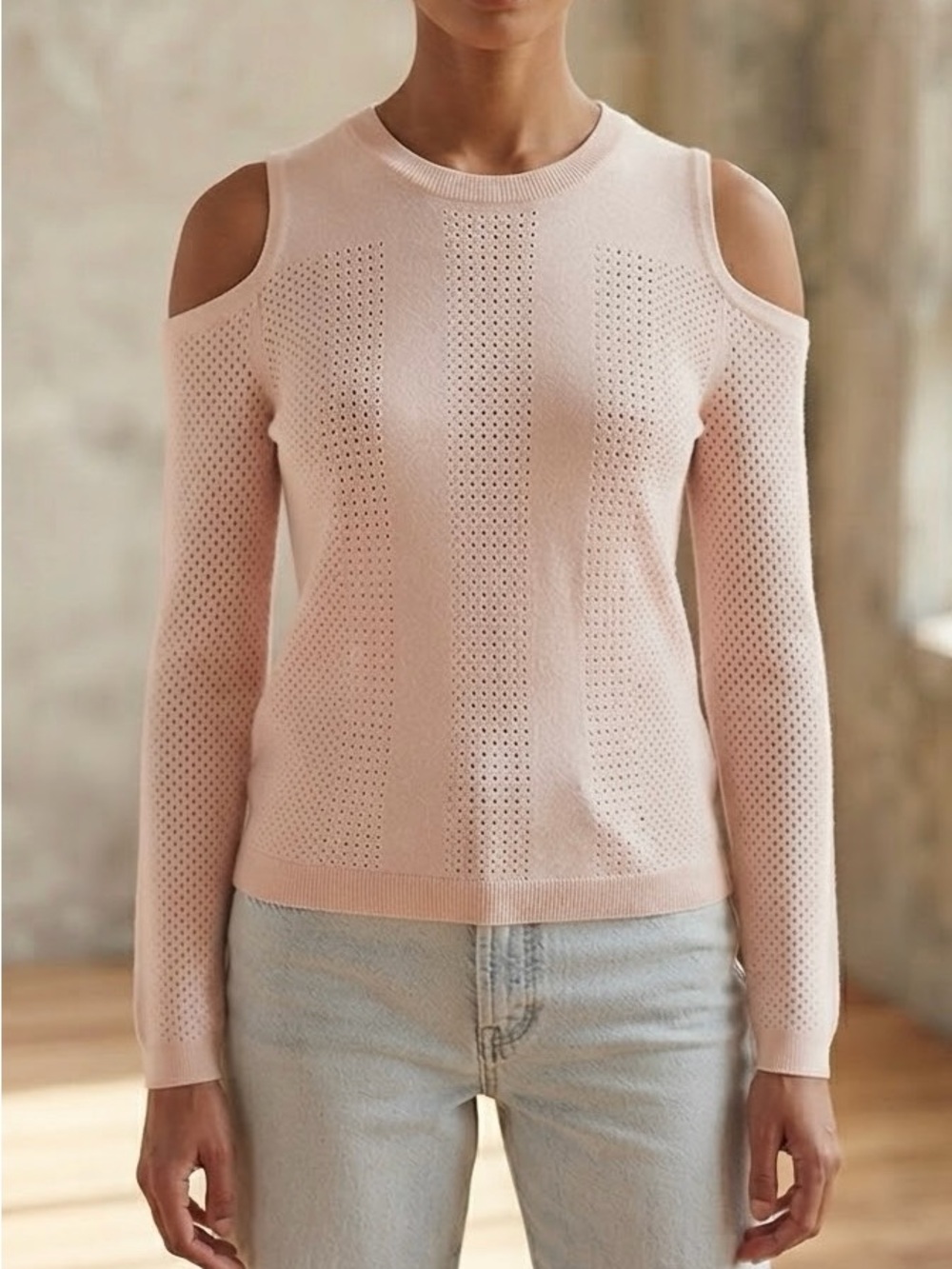 Bar III Cold Shoulder Knit Sweater - Blush Pink- Size Large NWOT